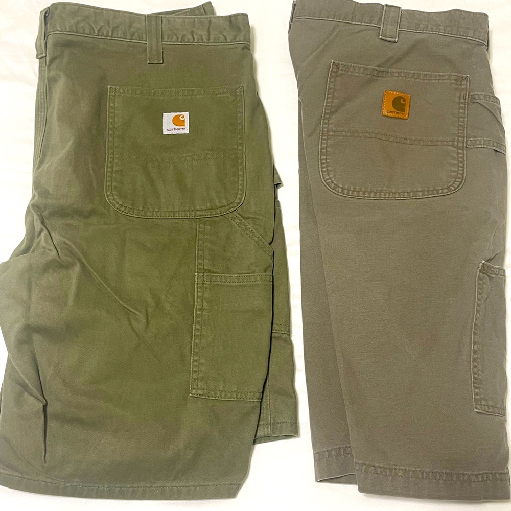 2 pair of Carhartt Carpenter Shorts Men's  Canvas Work Sz40 Olive green & khaki